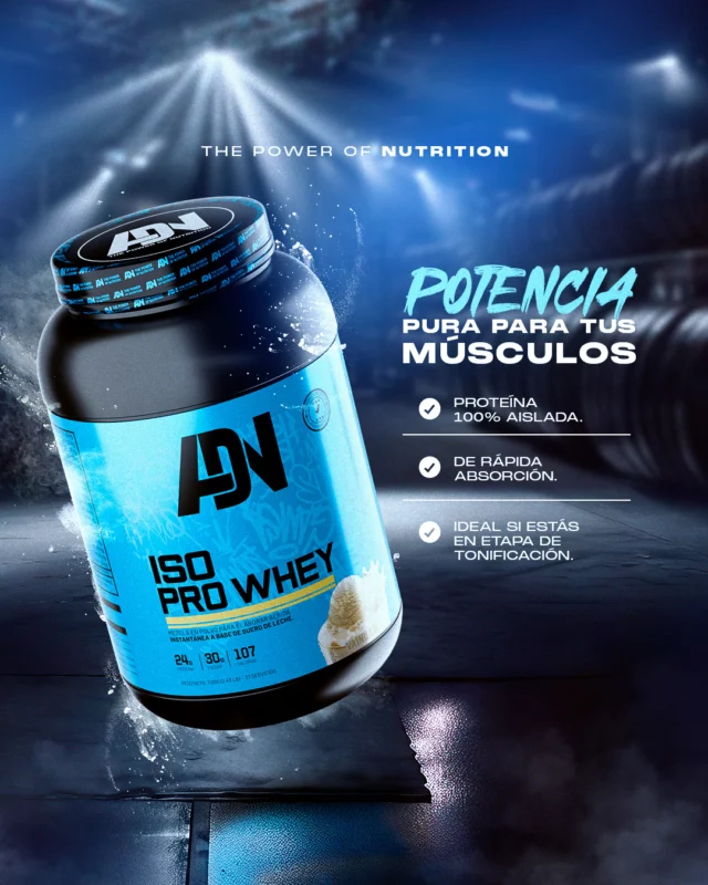 Con 𝗜𝗦𝗢 𝗣𝗥𝗢 W𝗛𝗘𝗬, lleva tus entrenamientos al siguiente nivel.

➕ 24g de proteína por servicio.
➕ Desarrollo y reparación muscular.
➕ Recuperación post-entrenamiento.

𝘊𝘰𝘯𝘴𝘵𝘳𝘶𝘺𝘦 𝘮𝘶́𝘴𝘤𝘶𝘭𝘰, 𝘯𝘰 𝘦𝘹𝘤𝘶𝘴𝘢𝘴.💪

#GanaFuerza #ADNprotein #ADNsuplements